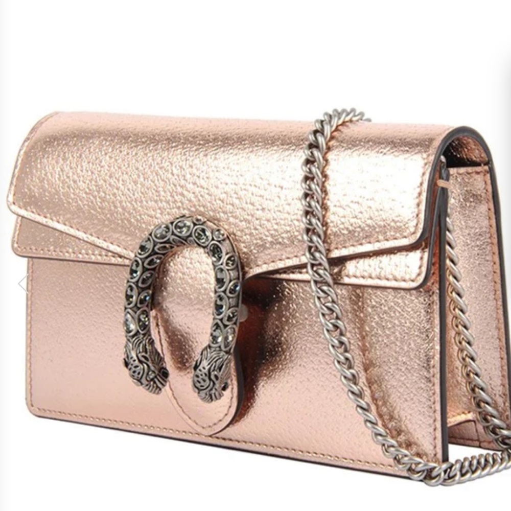 GUCCI NEW DIONYSUS SUPER MINI ROSE GOLD LEATHER BAG CLUTCH PURSE WAIST BAG BUM